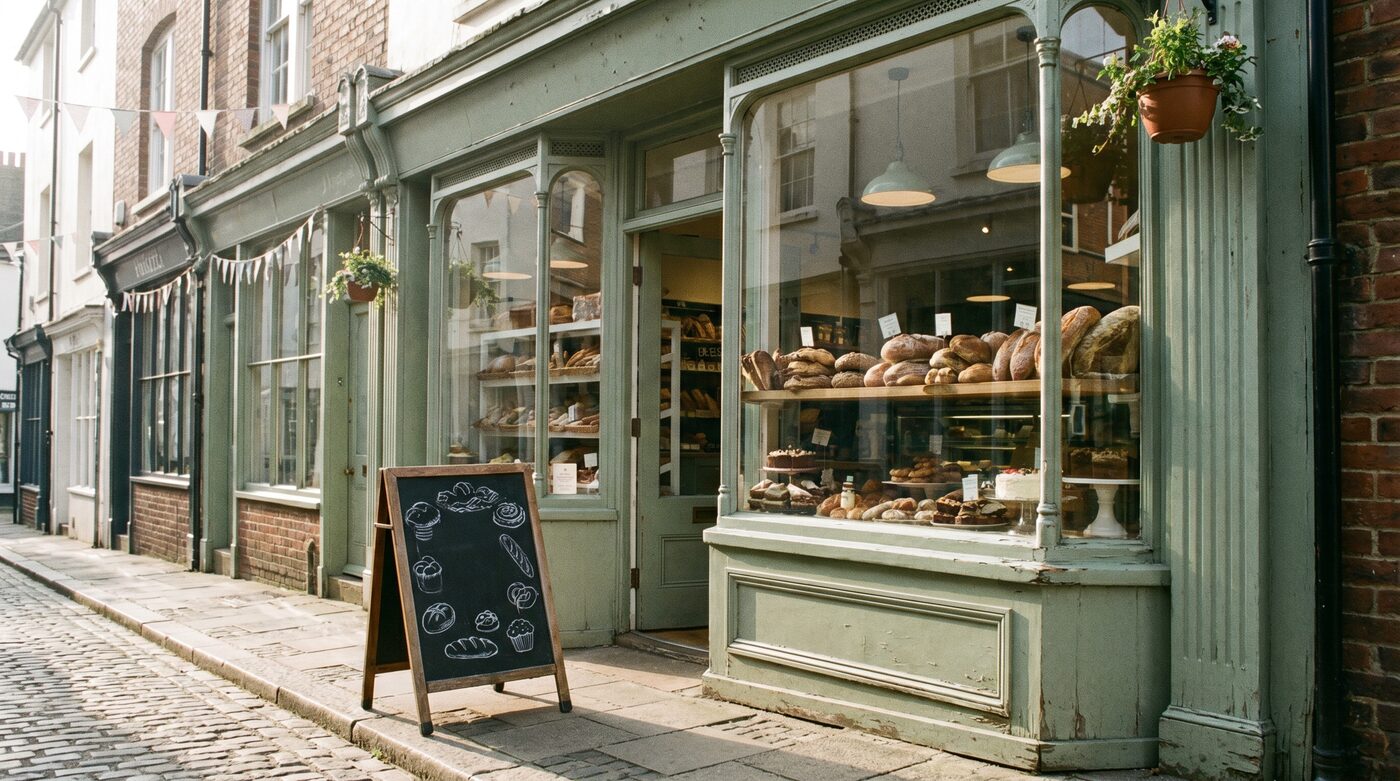 Rosehip Bakery shopfront on a Brighton North Laine street, morning