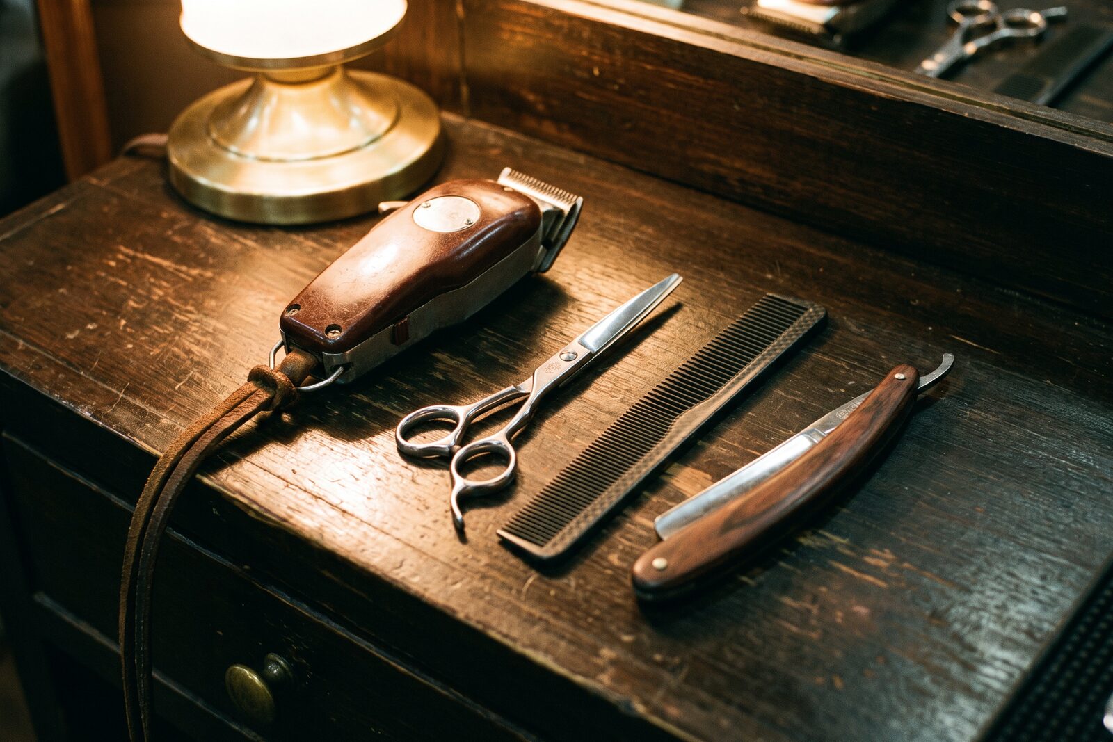 Barber tools on the counter at Sharps