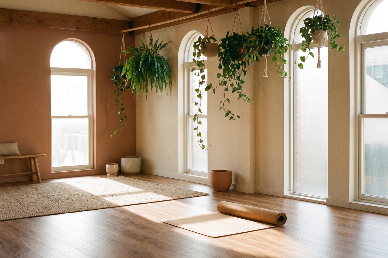 Still Point Yoga demo — a calm sunlit studio with plants